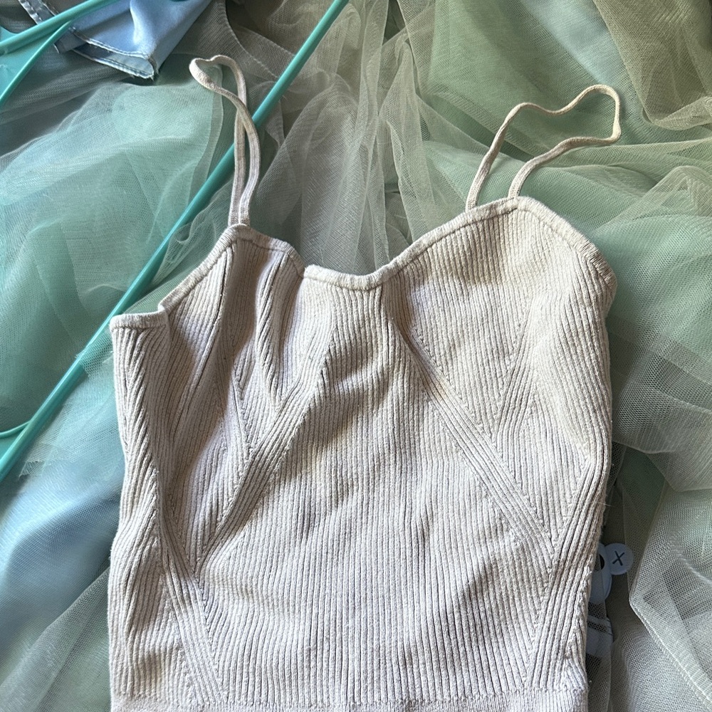 H&M Cream Ribbed Camisole Top